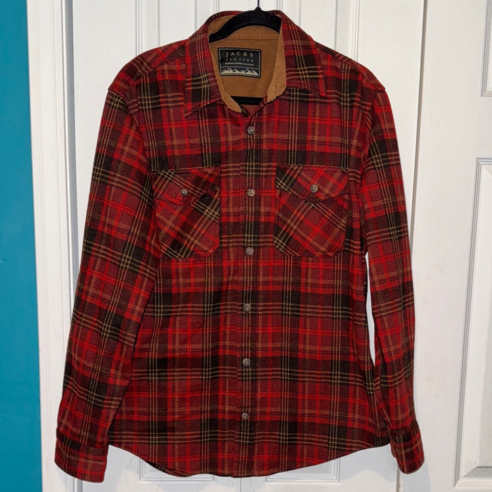 Jachs Men's Red and Black Plaid Ultra Brawny over shirt